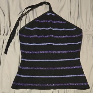 Guess Black Halter top with Purple Stripes